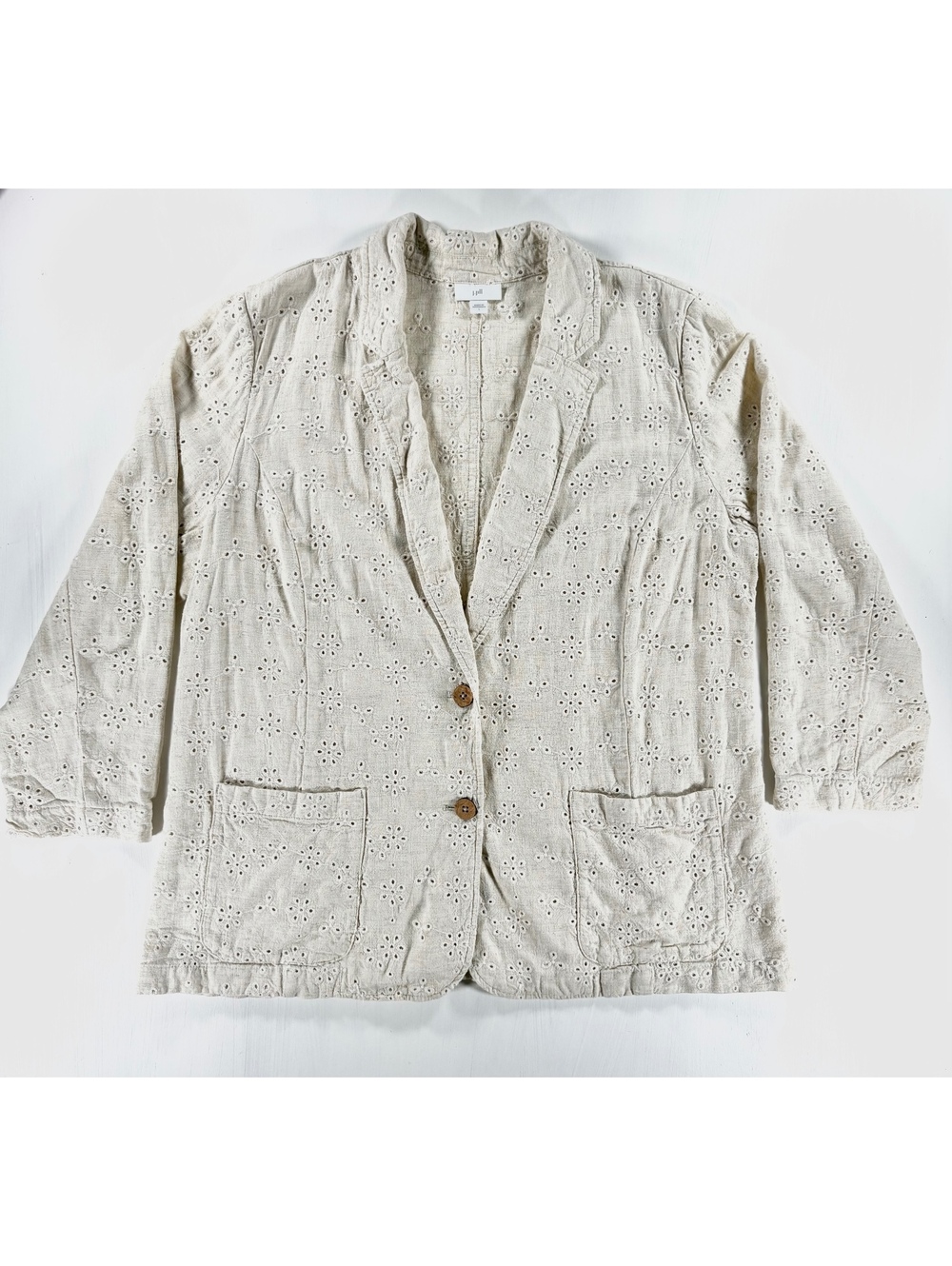J.Jill Eyelet Embroidered Linen Blazer Cottagecore Coastal Grandmother